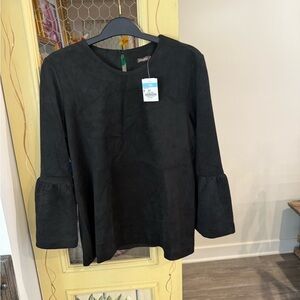 J. McLaughlin Black Bell Sleeve Blouse